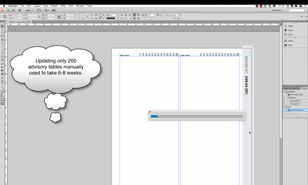 This animation shows the auto-generated tables from InDesign based on the data files.
